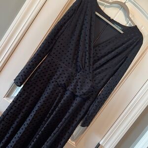 LAUREN Ralph Lauren Long sleeve midi black Swiss dot dress size 10